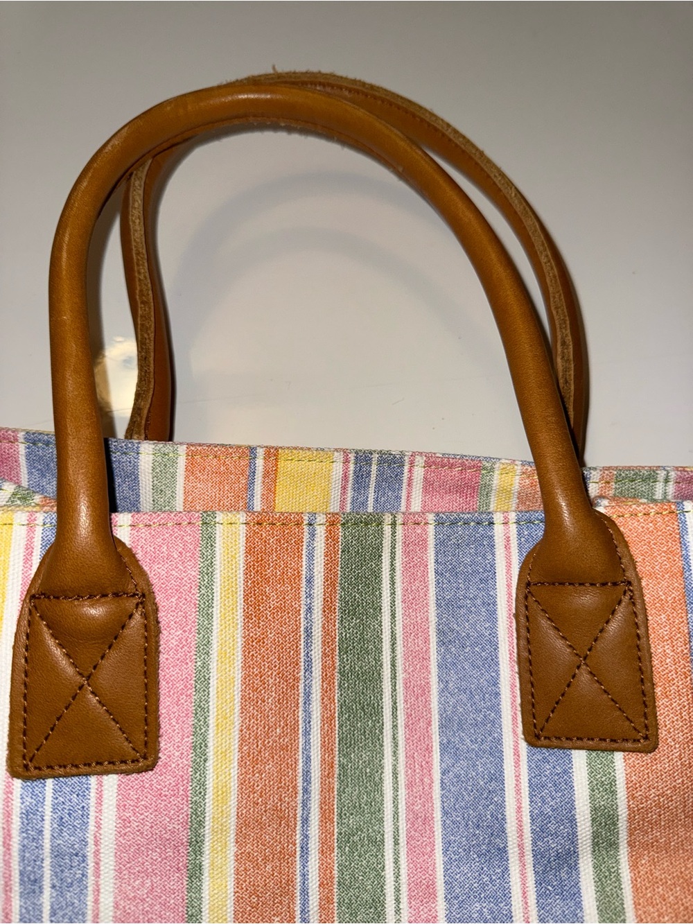 L.L. Bean Multicolor Striped Canvas Tote with Brown Handles - Picture 2 of 3